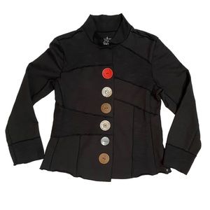 Neon Buddha black knit jacket funky buttons patchwork unique cotton PETITE small